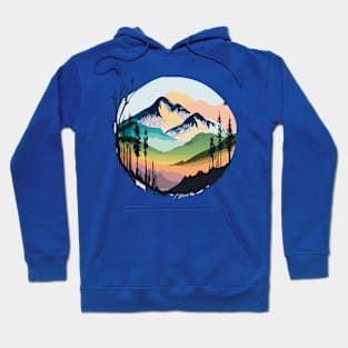 t-shirt design, watercolor painting of trees and mountains Hoodie